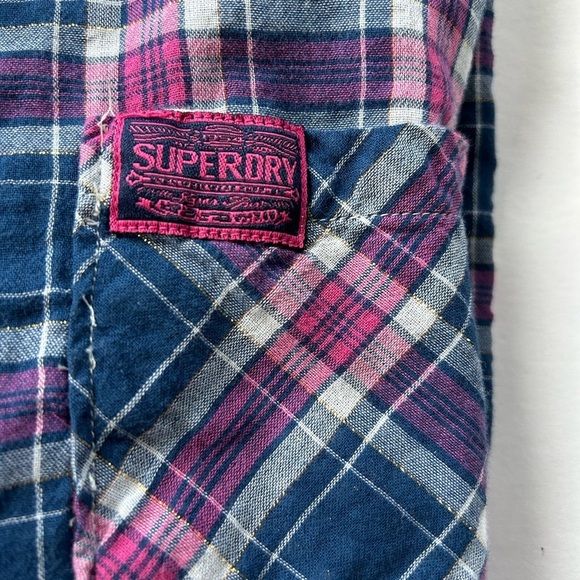 SUPERDRY Cotton Madras Button Front Long Sleeve Shirt - Picture 4 of 14